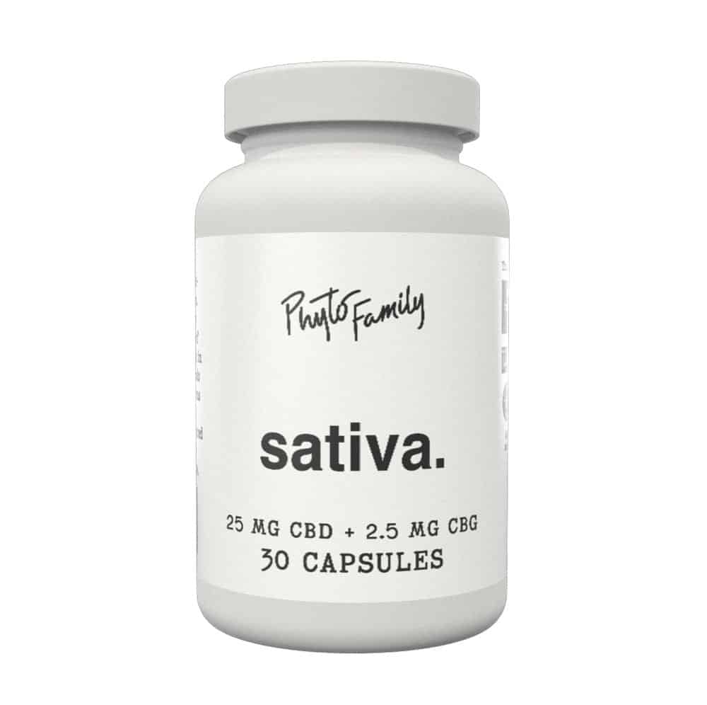 PhytoFamily Sativa Capsules - High CBG (Cannabigerol) CBD Capsules - Leak Proof Gel Caps - 25mg CBD + 2.5mg CBG